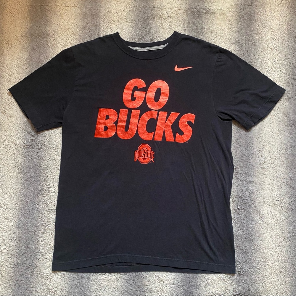 Nike Ohio State Buckeyes Go Bucks Tee Shirt Black  Metallic Orange Mens Large